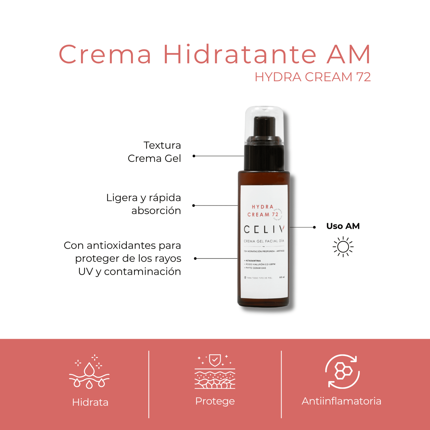 Crema Facial Hidratante AM - Hydra Cream 72 [60 ml] - CELIV